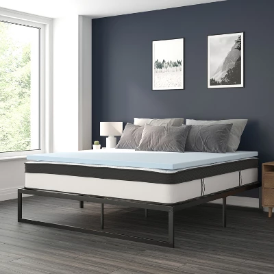 Emma And Oliver Complete Bed Set: Metal Platform Frame; Hybrid Pocket Spring Mattress In A Box And Cool Gel Memory Foam Topper 1 Emma And Oliver Complete Bed Set: Metal Platform Frame; Hybrid Pocket Spring Mattress In A Box And Cool Gel Memory Foam Topper