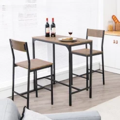 Costway 3PCS Bar Table Set Industrial Counter Height Dining Table Set W/2 Stools -Baxton Studio Store GUEST 83007216 9eb8 45c8 87d5 dab9ab1f283f