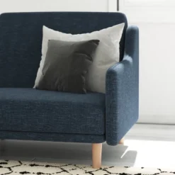 Emma And Oliver Plush Padded Upholstered Split Back Sofa Futon With Smooth Curved Removable Arms And Wooden Legs -Baxton Studio Store GUEST 83cd44ad 6352 4aa6 a586 2c31f538c776