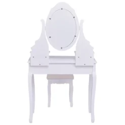 Tangkula Oval Vanity Mirror Dressing Table Beauty Dresser Cosmetics Organizer W/ Cushioned Bench -Baxton Studio Store GUEST 847da802 3590 48b2 8dee e53bf81b54e2