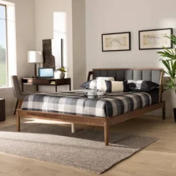 Helsa Mid-Century Modern Platform Bed Walnut/Brown/Gray - Baxton Studio -Baxton Studio Store GUEST 84cf5597 8347 4560 bfa9 77c083819b8a