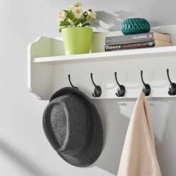 25" X 9" Entryway Floating Utility Wall Shelf With Hooks White - Danya B. 21 25" X 9" Entryway Floating Utility Wall Shelf With Hooks White - Danya B. -Baxton Studio Store GUEST 84d40b82 45e6 4d96 9985 cea76a385185