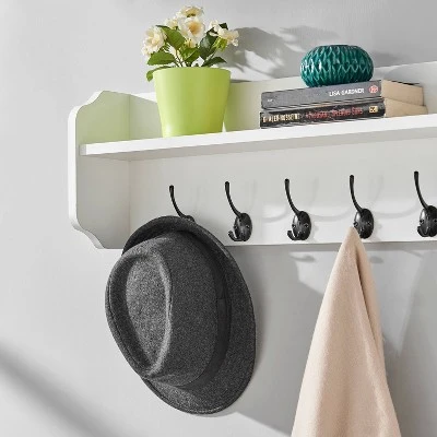 25" X 9" Entryway Floating Utility Wall Shelf With Hooks White - Danya B. 8 25" X 9" Entryway Floating Utility Wall Shelf With Hooks White - Danya B. - Image 8