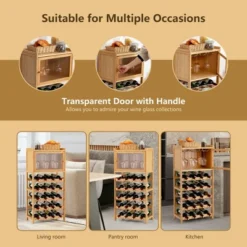 Costway 20-Bottle Bamboo Wine Rack Cabinet Freestanding Display Shelf W/ Glass Hanger -Baxton Studio Store GUEST 859e920d fc4c 48fb 83ff 8f6498b460a5