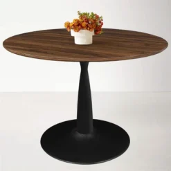 40'' Harold Foil Round Top Black Base Round Pedestal Dining Table -The Pop Maison