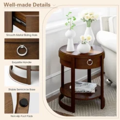 Costway Side End Table With Drawer Storage Shelf Classic Accents Nightstand Walnut Elliptical -Baxton Studio Store GUEST 85d13506 312e 4588 add1 08221794a66b