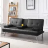 Yaheetech Convertible Faux Leather Sofa Bed Futon With Armrest