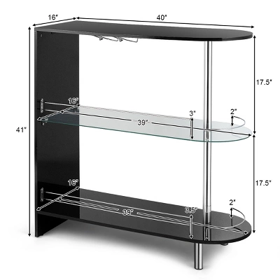 Costway Wine Rack Unit W/Tempered Glass Shelf & Glass Holders Glossy Black 2 Costway Wine Rack Unit W/Tempered Glass Shelf & Glass Holders Glossy Black - Image 2