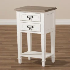 Dauphine 2 Drawer Provincial Style Oak And Distressed Finish Wood Nightstand White - Baxton Studio -Baxton Studio Store GUEST 861337bf d9f6 4208 a2d0 54ba514375be