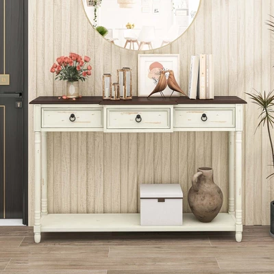 Costway Farmhouse Console Table Entryway Sideboard With 3 Drawers & Open Storage Shelf 2 Costway Farmhouse Console Table Entryway Sideboard With 3 Drawers & Open Storage Shelf - Image 2