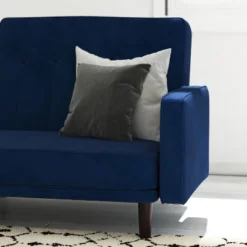 Emma And Oliver Plush Padded Upholstered Split Back Sofa Futon With Vertical Channel Tufting And Wooden Legs -Baxton Studio Store GUEST 86a3b819 ee06 4e85 8729 e98da70d9da2