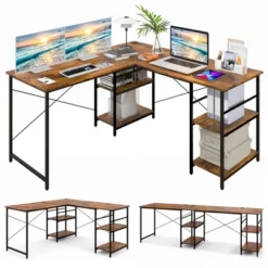 Tangkula Large L-shaped Computer Desk 60” Convertible Corner Desk With 4 Storage Shelves 95” 2-Person Long Study Writing Workstation Black/Rustic Brown/Natural/Grey -Baxton Studio Store GUEST 877f6c3a 8c54 4f0e b229 5eb69946f1d4