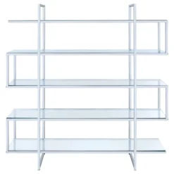 63" Contemporary 5 Shelf Zig Zag Bookcase With Glass Shelves Chrome - Coaster -Baxton Studio Store GUEST 87882fe2 be65 4cdc afc9 8c3bb34cf0c8
