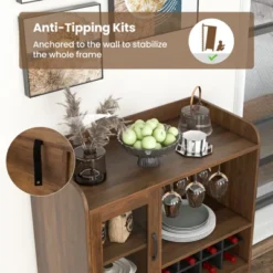 Costway Kitchen Storage Cabinet Sideboard With 3-Row Wineglass Holder Removable Rack Tempered Glass Door & Anti-Tipping Kits -Baxton Studio Store GUEST 89574d93 ee1e 4d46 bcc0 c7cda7d465cb