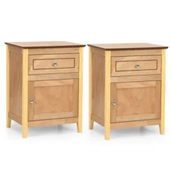 Costway 2PCS Nightstand With Drawer Accent Side End Table Storage Cabinet WhiteNatural -Baxton Studio Store GUEST 895f3d49 1877 49ab 85b6 365dde47b268