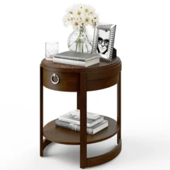 Costway Side End Table With Drawer Storage Shelf Classic Accents Nightstand Walnut Elliptical -Baxton Studio Store GUEST 8a27f7be 7076 41b1 b4a8 72b9206cce12