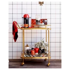 Metal, Wood, And Leather Bar Cart - Gold - Threshold™ -Baxton Studio Store GUEST 8b37d9d0 220c 44ab 9ad7 9d758ab91a72