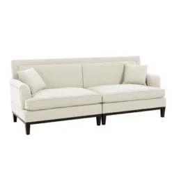 81.8" Upholstered Country Loveseat Sofa With Wooden Legs And Two Throw Pillows-ModernLuxe -Baxton Studio Store GUEST 8dd9503c 0fea 45db b6ae 3bce939e1f37