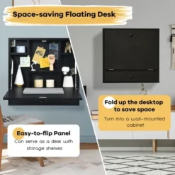 Costway Wall-Mount Floating Desk Foldable Space Saving Laptop Workstation -Baxton Studio Store GUEST 8e47e74b 6056 4459 8940 25efee884b8b
