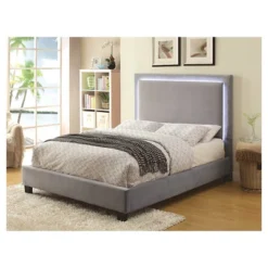 Shanelle Modern Fabric Platform Bed With Led Trim - MiBasics