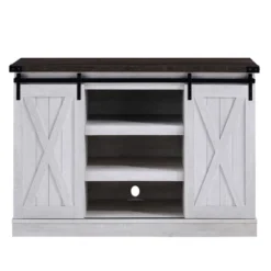 Edyo Living Rustic Farmhouse Wood TV Stand Media Console Table With Sliding Barn Doors And Adjustable Shelves For TVs Up To 65 Inches -Baxton Studio Store GUEST 8e8f3afe b74a 4606 841b 43fa3f1bca90