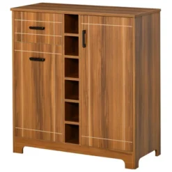 HOMCOM Retro Wine Cabinet For 6 Bottles, Wine Rack Sideboard Serving Bar With Glass Holders And 1 Drawer, Brown -Baxton Studio Store GUEST 8f80c741 97b6 4df5 b993 bbeb27264206
