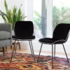 Elama 2 Piece Velvet Tufted Chair In Black With Black Metal Legs