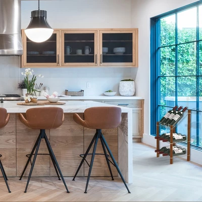 Life Story MyWinebar 9 Bottle Wine Holder Wood Frame Floor Storage Rack Display Stand With Tilted Top Shelf And 2 Flat Display Shelves 2 Life Story MyWinebar 9 Bottle Wine Holder Wood Frame Floor Storage Rack Display Stand With Tilted Top Shelf And 2 Flat Display Shelves - Image 2