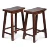 PJ Wood Classic Saddle-Seat 24" Tall Kitchen Counter Stools For Homes, Dining Spaces, And Bars W/ Backless Seats, 4 Square Legs, Walnut (Set Of 8)