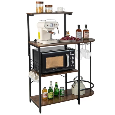 Costway Kitchen Bakers Rack Microwave Stand Coffee Bar W/ S-Hooks & Stemware Holder 9 Costway Kitchen Bakers Rack Microwave Stand Coffee Bar W/ S-Hooks & Stemware Holder - Image 9