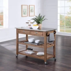 Sonoma Kitchen Cart With Stainless Steel Top Wire Brush Barnwood Brown - Boraam -Baxton Studio Store GUEST 93f8b70c 8a8e 401c a7f9 2d95035f8ea4