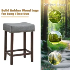 Costway Set Of 2 Nailhead Saddle Bar Stools 24'' Height W/ Fabric Seat & Wood Legs BeigeGray -Baxton Studio Store GUEST 941d20d7 7a52 4c10 acd7 3eaaad55d7a2