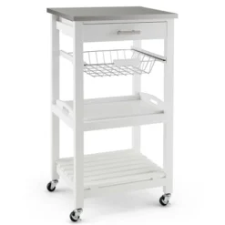 Costway Compact Kitchen Island Cart Rolling Service Trolley WithStainless Steel Top Basket -Baxton Studio Store GUEST 947788ec 927f 4097 bffa cbd674ec7025
