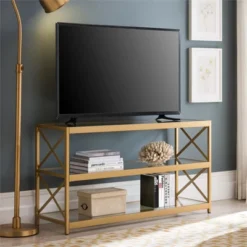48" Modern X-Sided Gold And Bras Metal TV Stand - Henn&Hart -Baxton Studio Store GUEST 9493f61c 33ef 4ab8 81a5 2623a012fa14