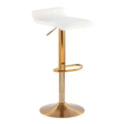 Set Of 2 Ale Contemporary Adjustable Height Barstools Steel/Velvet Gold/Cream - LumiSource