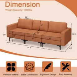 Costway Modular 3-Seat Sofa Couch W/ Socket USB Ports & Side Storage Pocket OrangeDark Grey -Baxton Studio Store GUEST 9510b19c eaff 44f6 beb8 5859f7075d7b