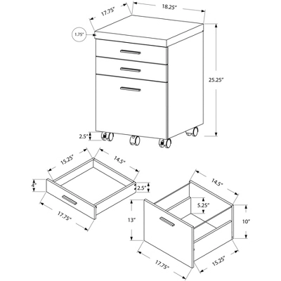 Monarch Specialties 3 Drawer File Cabinet, Filing Cabinet, Brown 2 Monarch Specialties 3 Drawer File Cabinet, Filing Cabinet, Brown - Image 2