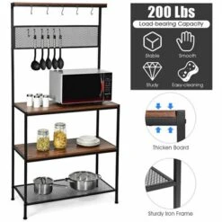 Costway 4-Tier Kitchen Bakers Rack Microwave Oven Stand Industrial W/Hooks & Mesh Panel -Baxton Studio Store GUEST 96e817ec 1980 4bbf 9780 77c478d51a6f