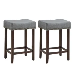 Costway Set Of 2 Nailhead Saddle Bar Stools 24'' Height W/ Fabric Seat & Wood Legs BeigeGray -Baxton Studio Store GUEST 979b29ca 2e74 442d a1f7 24d3834035ae