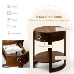 Costway Side End Table With Drawer Storage Shelf Classic Accents Nightstand Walnut Elliptical -Baxton Studio Store GUEST 97e67256 5066 4b46 aefb 18a580467e6a