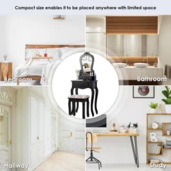 Costway Vanity Wood Makeup Dressing Table Stool Jewelry Desk Black -Baxton Studio Store GUEST 98075a6e 9440 4bf1 9de7 8d596e4c61ad