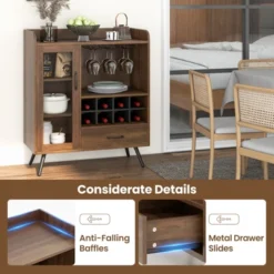 Costway Kitchen Storage Cabinet Sideboard With 3-Row Wineglass Holder Removable Rack Tempered Glass Door & Anti-Tipping Kits -Baxton Studio Store GUEST 9896b533 4483 4c20 abc8 56459efb4477