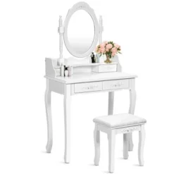 Costway Vanity Wood Makeup Dressing Table Stool 4 Drawers Black/White -Baxton Studio Store GUEST 9a2d1a22 7638 46cb a710 b12634b2cc2b
