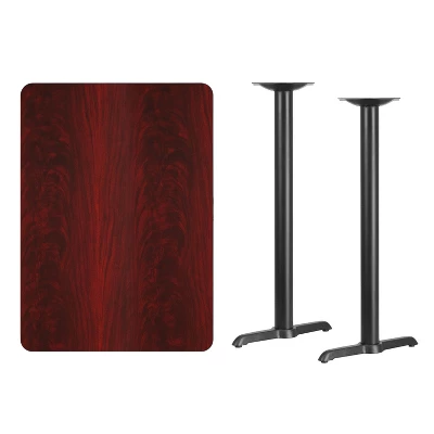 Emma And Oliver 30"x42" Mahogany Laminate Bar Table Top-5"x22" Bases 1 Emma And Oliver 30"x42" Mahogany Laminate Bar Table Top-5"x22" Bases