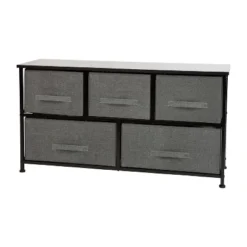 Emma And Oliver 5 Drawer Storage Chest With Wood Top & Dark Fabric Pull Drawers -Baxton Studio Store GUEST 9d435d60 1972 4309 87cd fc6eb7f92d3e