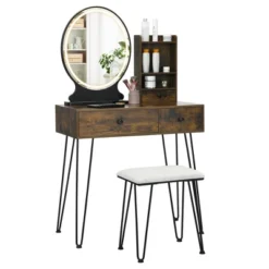 Costway Vanity Table Set Lighted Mirror Storage Drawer Shelf Cushion Stool -Baxton Studio Store GUEST 9dc7097b 536f 4830 826f 5c6b10d0c93a