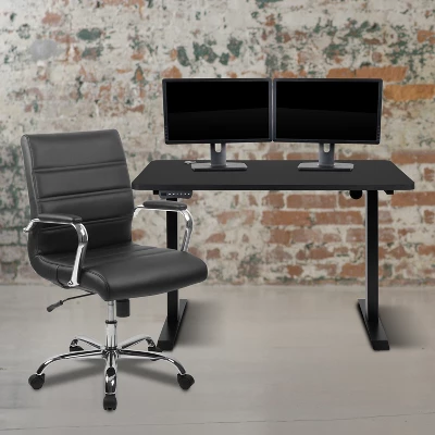 Emma And Oliver 48" Wide Black Electric Adjustable Standing Desk & Black Swivel Office Chair 1 Emma And Oliver 48" Wide Black Electric Adjustable Standing Desk & Black Swivel Office Chair