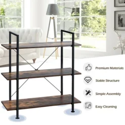 Costway 3-Tier Bookshelf Industrial Bookcase Display Shelf Storage Rack Rustic Brown -Baxton Studio Store GUEST 9e509ebf 833b 4863 8041 c05dc7dff198