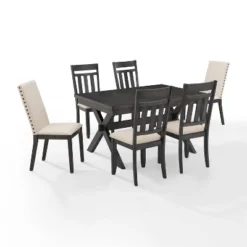 7pc Hayden Extendable Dining Set With 4 Slat Back Chairs And 2 Upholstered Chairs Slate - Crosley -Baxton Studio Store GUEST 9e6a1623 66a4 4c47 aa00 3297b254a35a