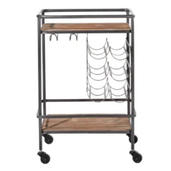Metal And Wood 2 Tiered Wine Rack Chart Gray - Olivia & May -Baxton Studio Store GUEST 9f36c212 b6e6 4dcf 86df 56d17c777e13